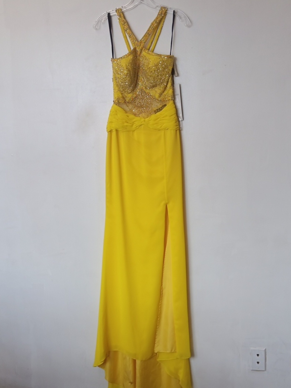 Riva Designs Yellow Beaded Prom Gown